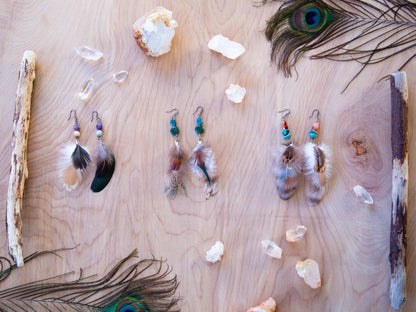 Feather Gemstone Earrings / Festival Earrings / Bohemian Earrings / Festival Fashion