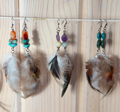 Feather Gemstone Earrings / Festival Earrings / Bohemian Earrings / Festival Fashion