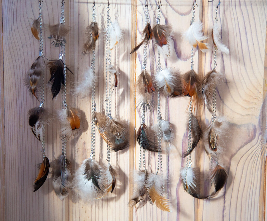 Long Dangling Feather Chain Earrings