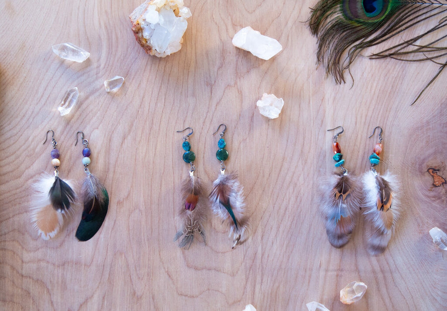 Gemstone Feather Drop Earrings