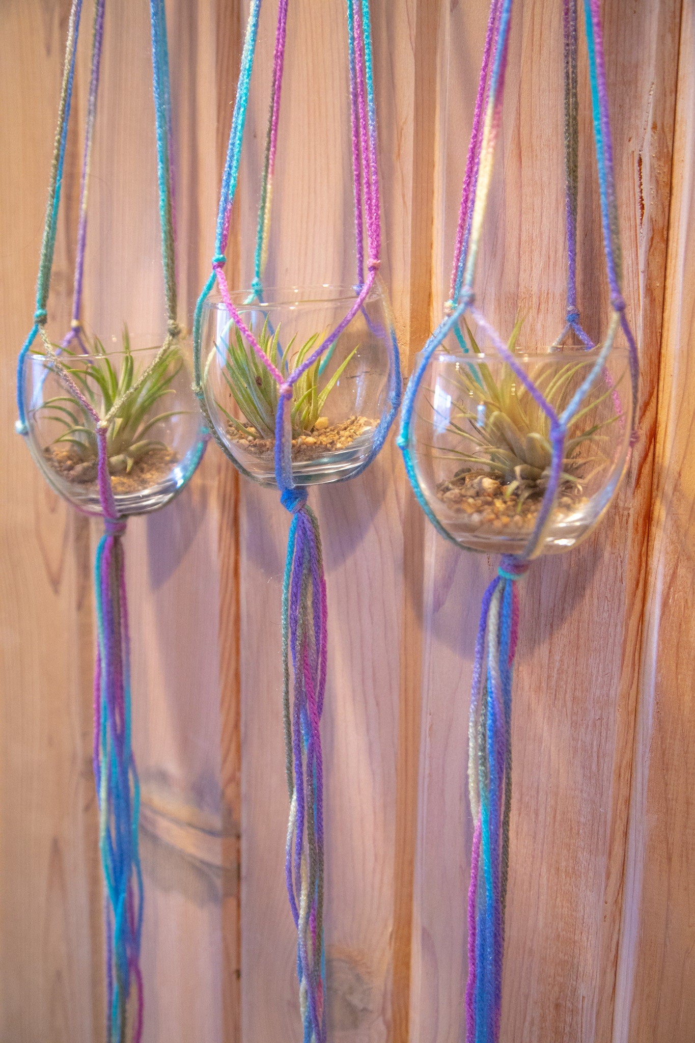 rainbow macrame plant hanger 3 Piece Rainbow Plant Hangers – Terra-Mana