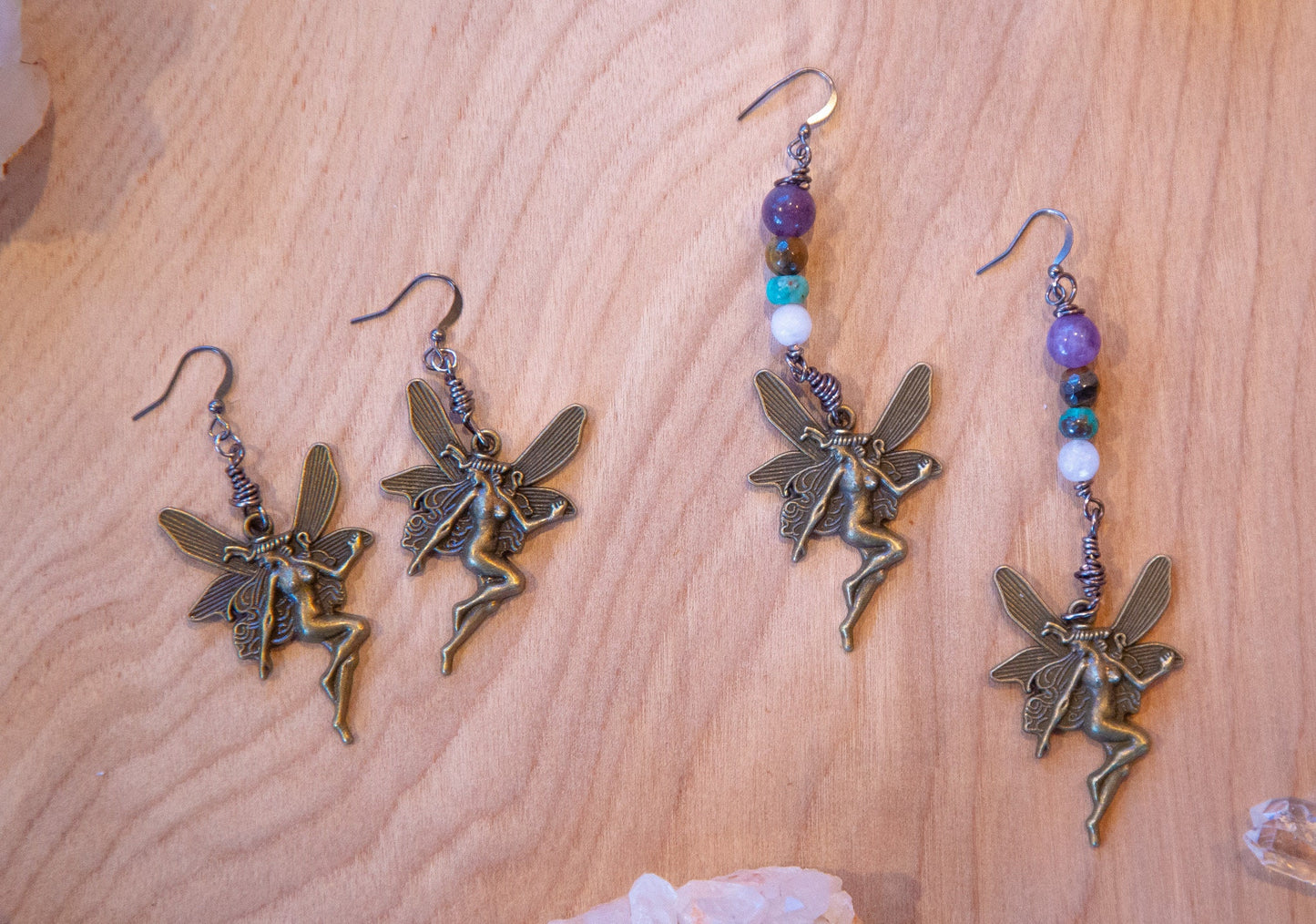 Bronz Fairy Earrings / Gemstone Fairy Earrings / Fae Earrings / Whimsical Earrings / Boho Earrings