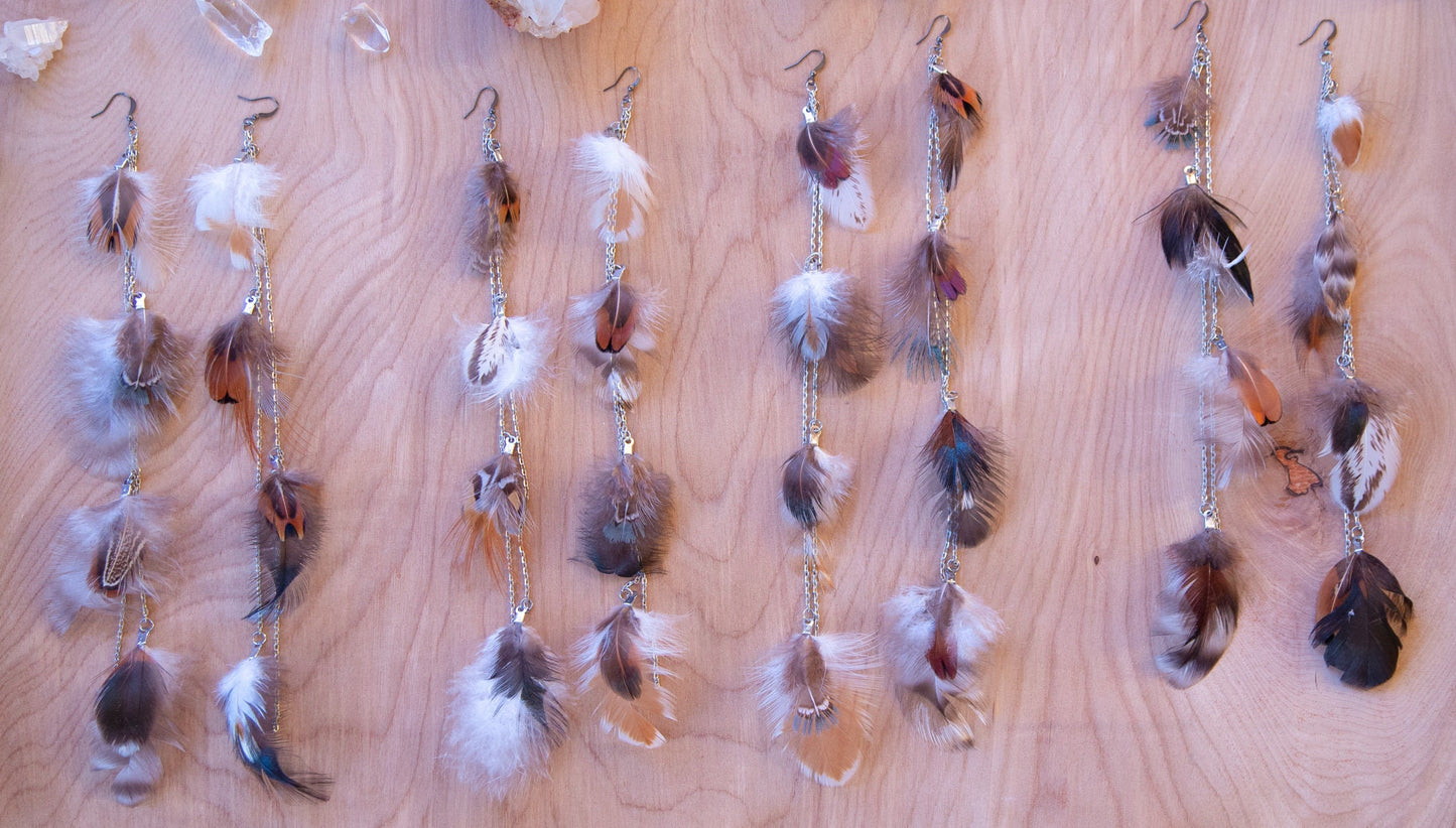 Long Dangling Feather Chain Earrings