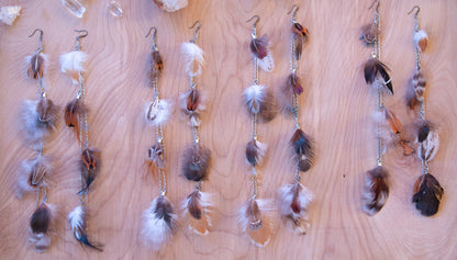 Long Dangling Feather Chain Earrings