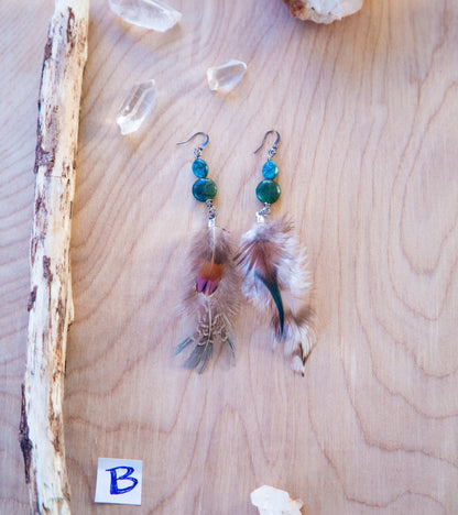 Feather Gemstone Earrings / Festival Earrings / Bohemian Earrings / Festival Fashion