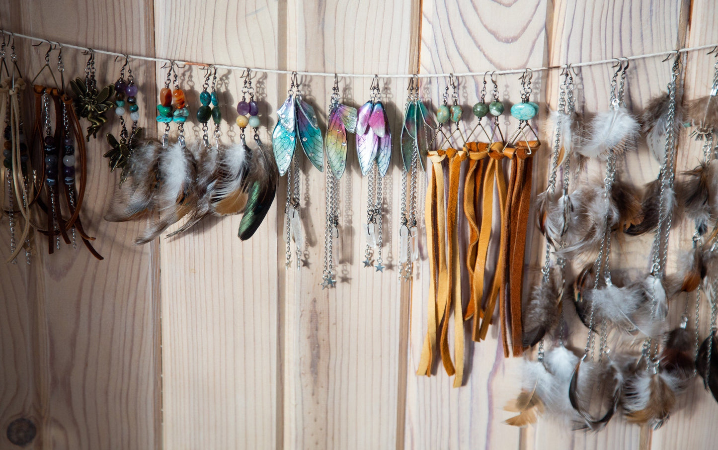 Long Dangling Feather Chain Earrings