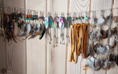 Long Dangling Feather Chain Earrings