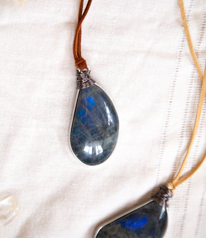 Giant Labradorite Necklace On Leather