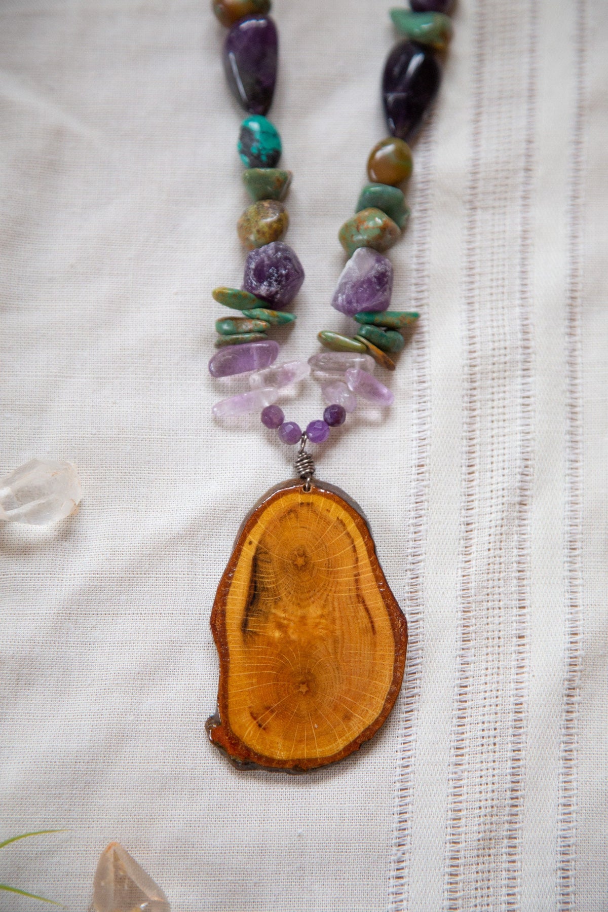 Starwood Wood Slice Necklace with Gemstone Beads