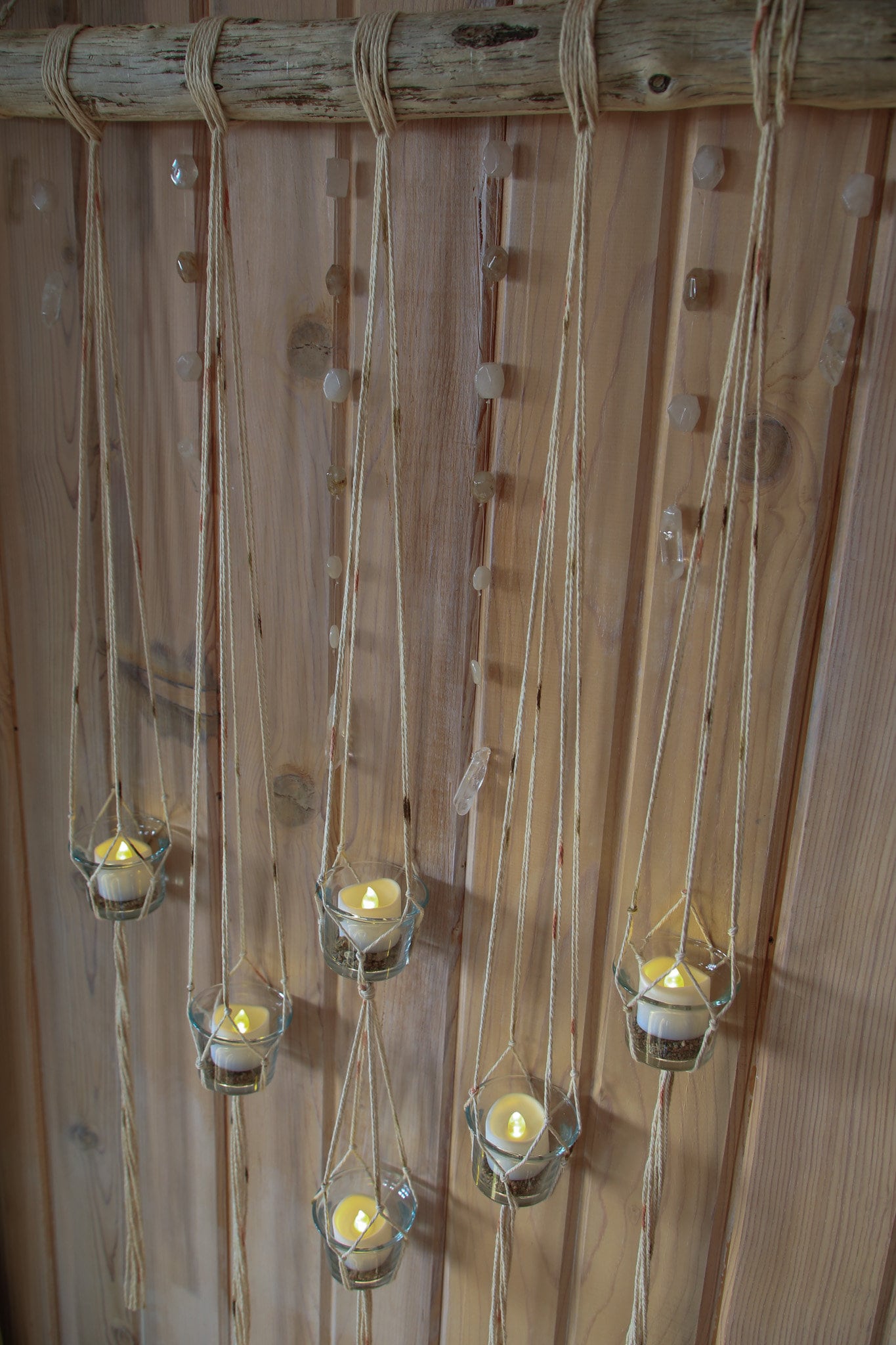 6 piece hanging planter candle holder gemstone driftwood wall hanging