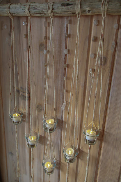 6 piece hanging planter candle holder gemstone driftwood wall hanging