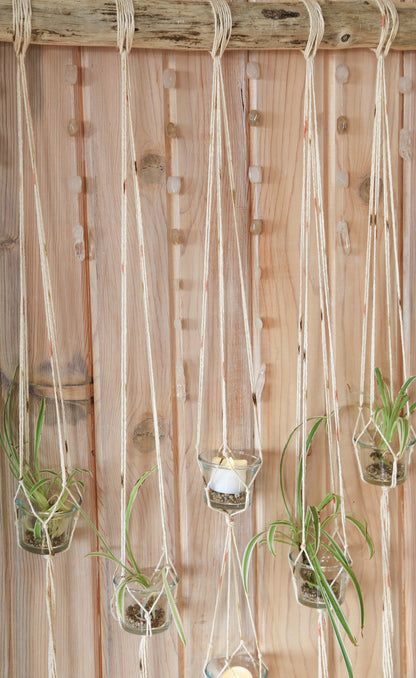 6 piece hanging planter candle holder gemstone driftwood wall hanging