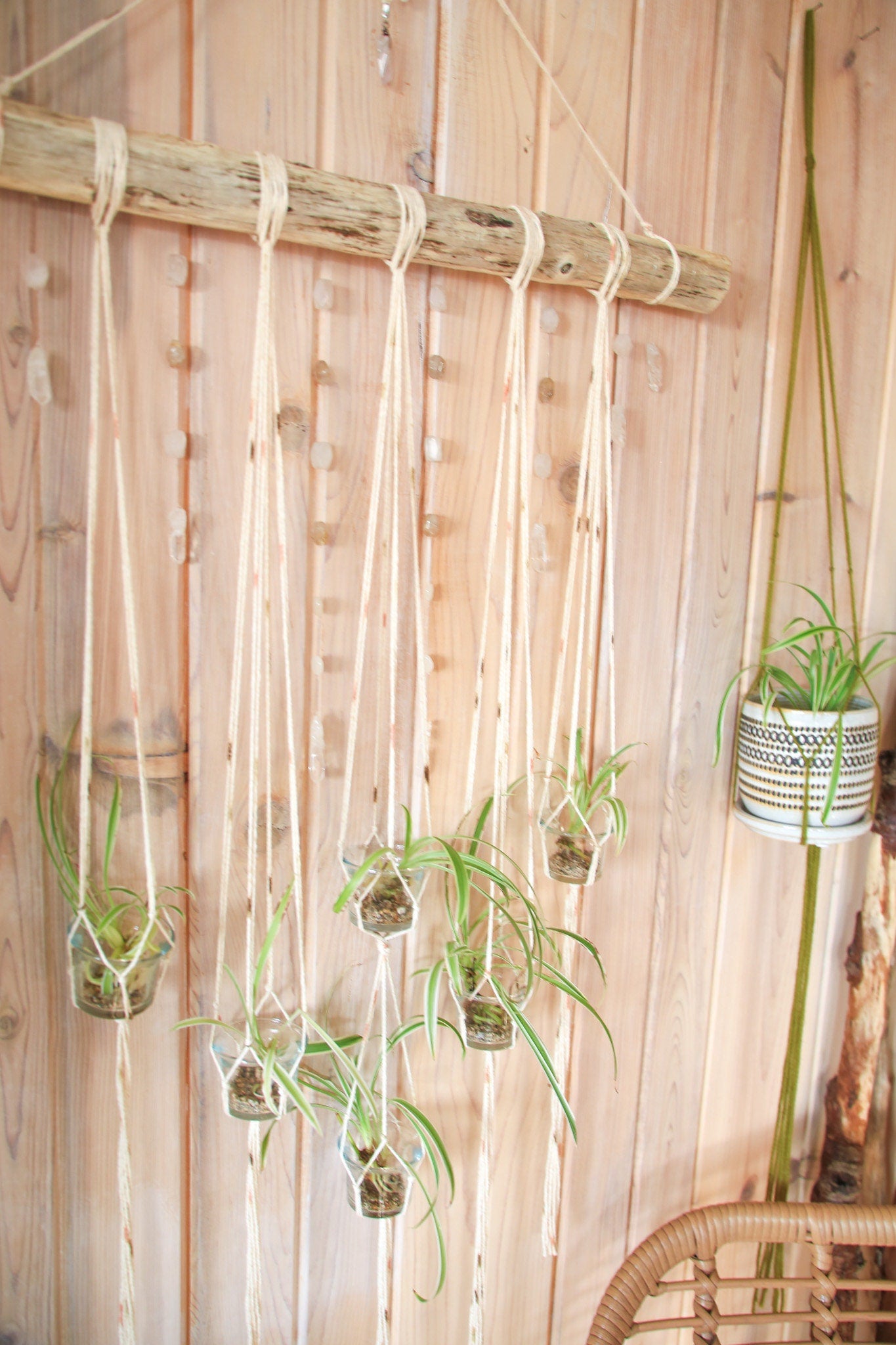 6 piece hanging planter candle holder gemstone driftwood wall hanging