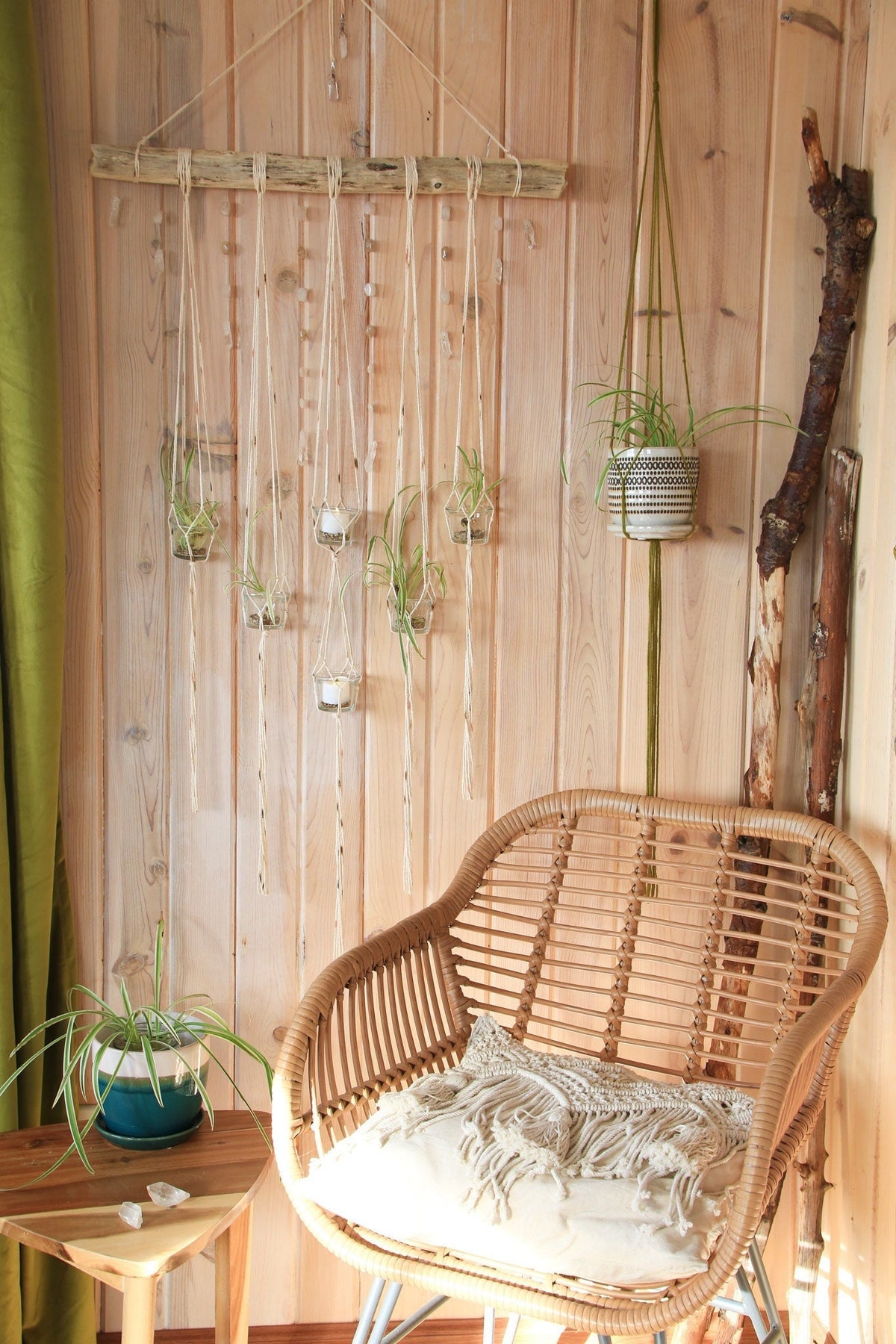 6 piece hanging planter candle holder gemstone driftwood wall hanging