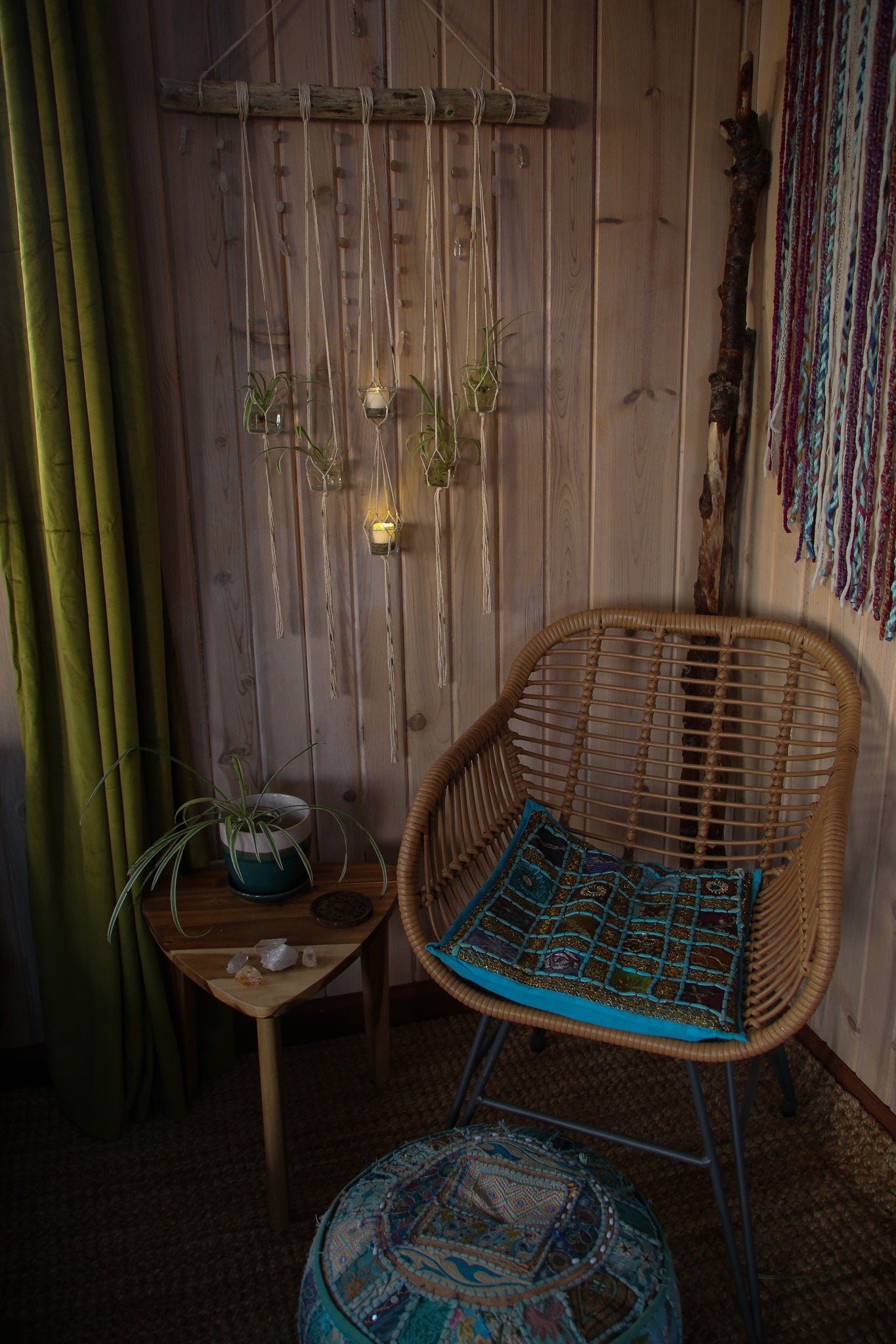 6 piece hanging planter candle holder gemstone driftwood wall hanging