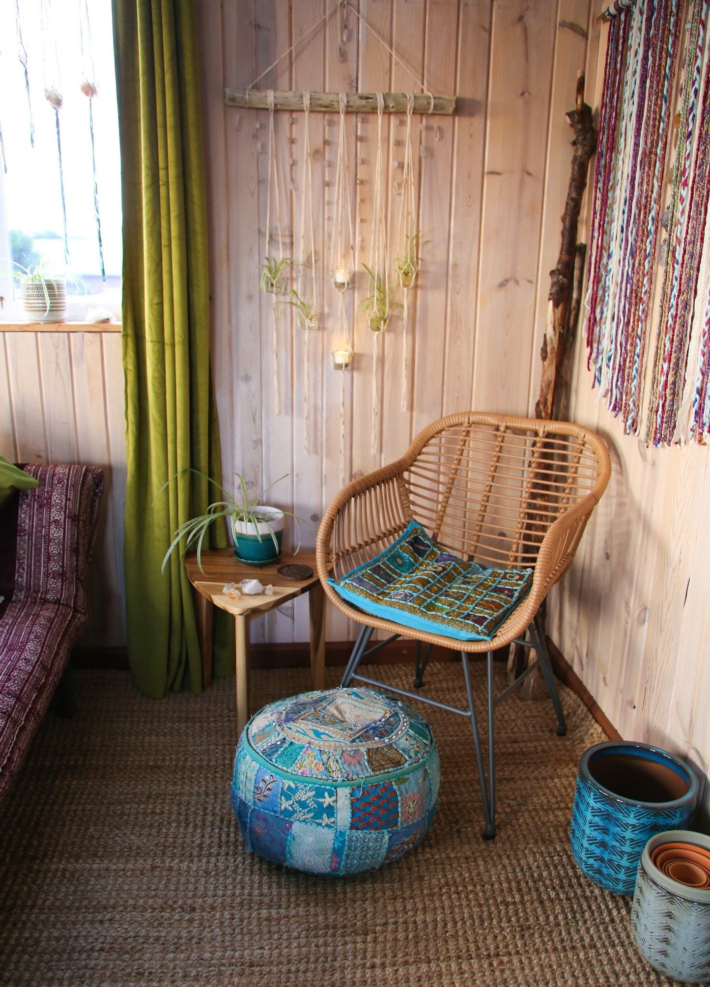 6 piece hanging planter candle holder gemstone driftwood wall hanging