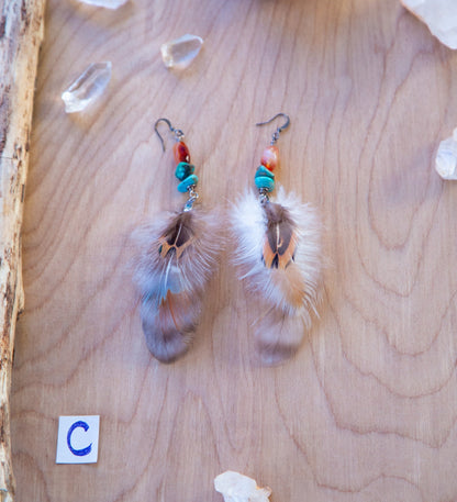 Feather Gemstone Earrings / Festival Earrings / Bohemian Earrings / Festival Fashion
