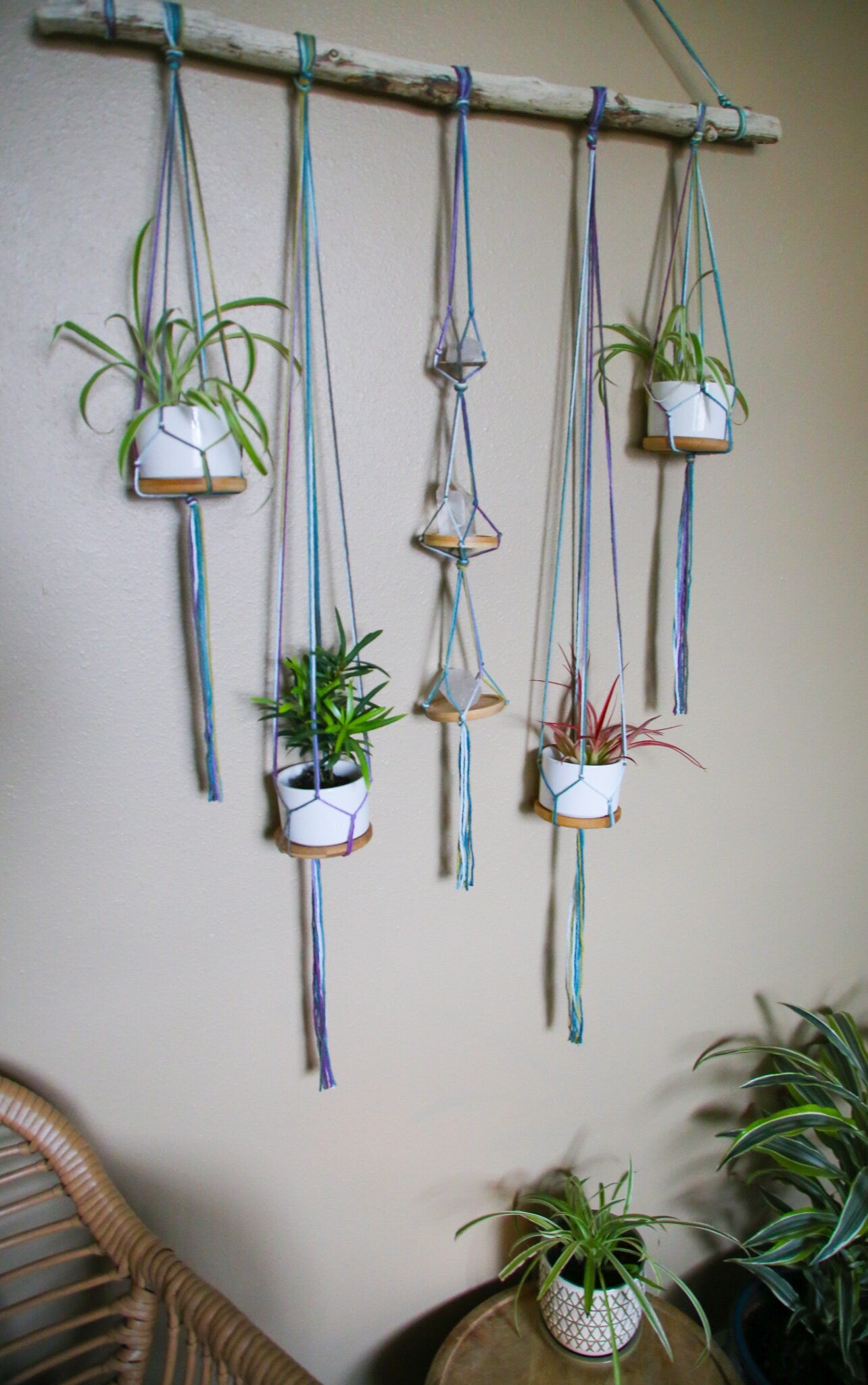 Large Driftwood Quartz Crystal 4 pot hanging planter