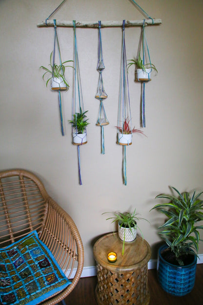 Large Driftwood Quartz Crystal 4 pot hanging planter