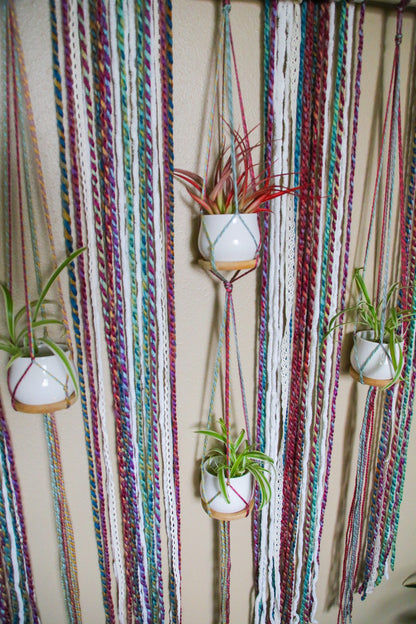 Large 4 pot hanging driftwood planter with rainbow fiber