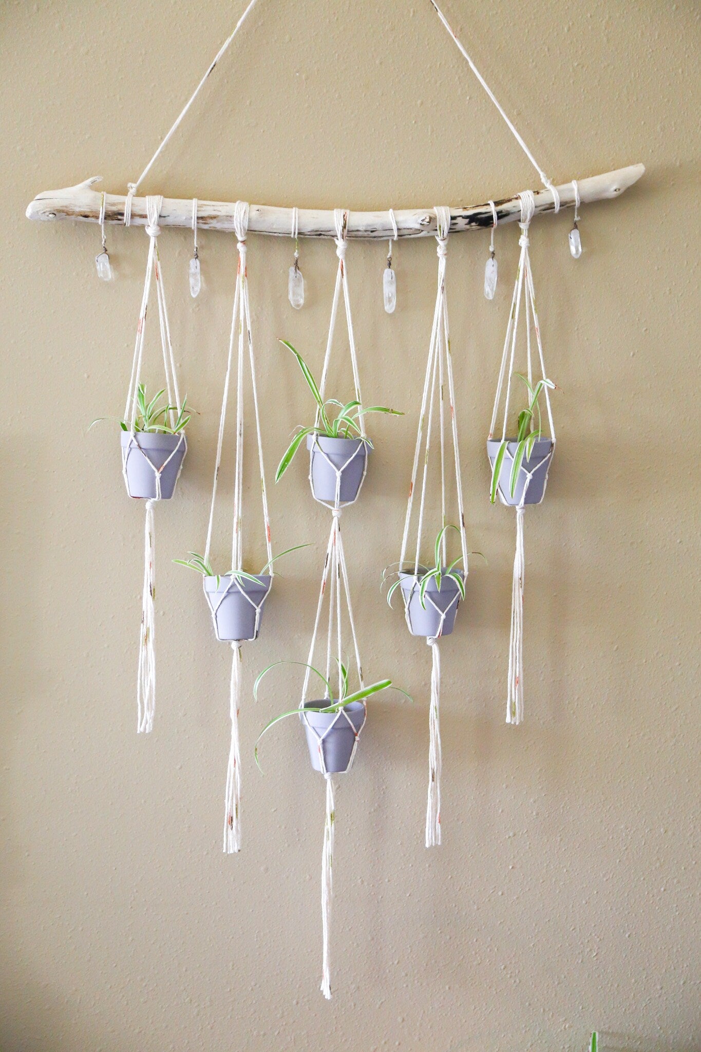 Quartz crystal candle holder driftwood wall hanging