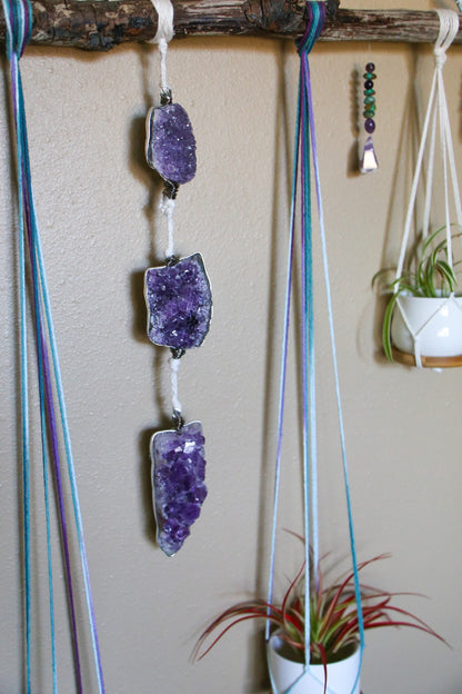 Amethyst cluster medium driftwood wall hanging with pots & candle holders