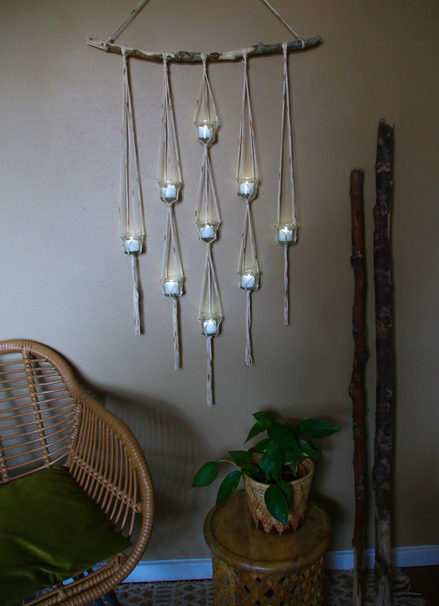 large 9 piece diamond shape candle holder large driftwood wall hanging/ tea light candle holder wall decor/  home decor/ mother's day gift