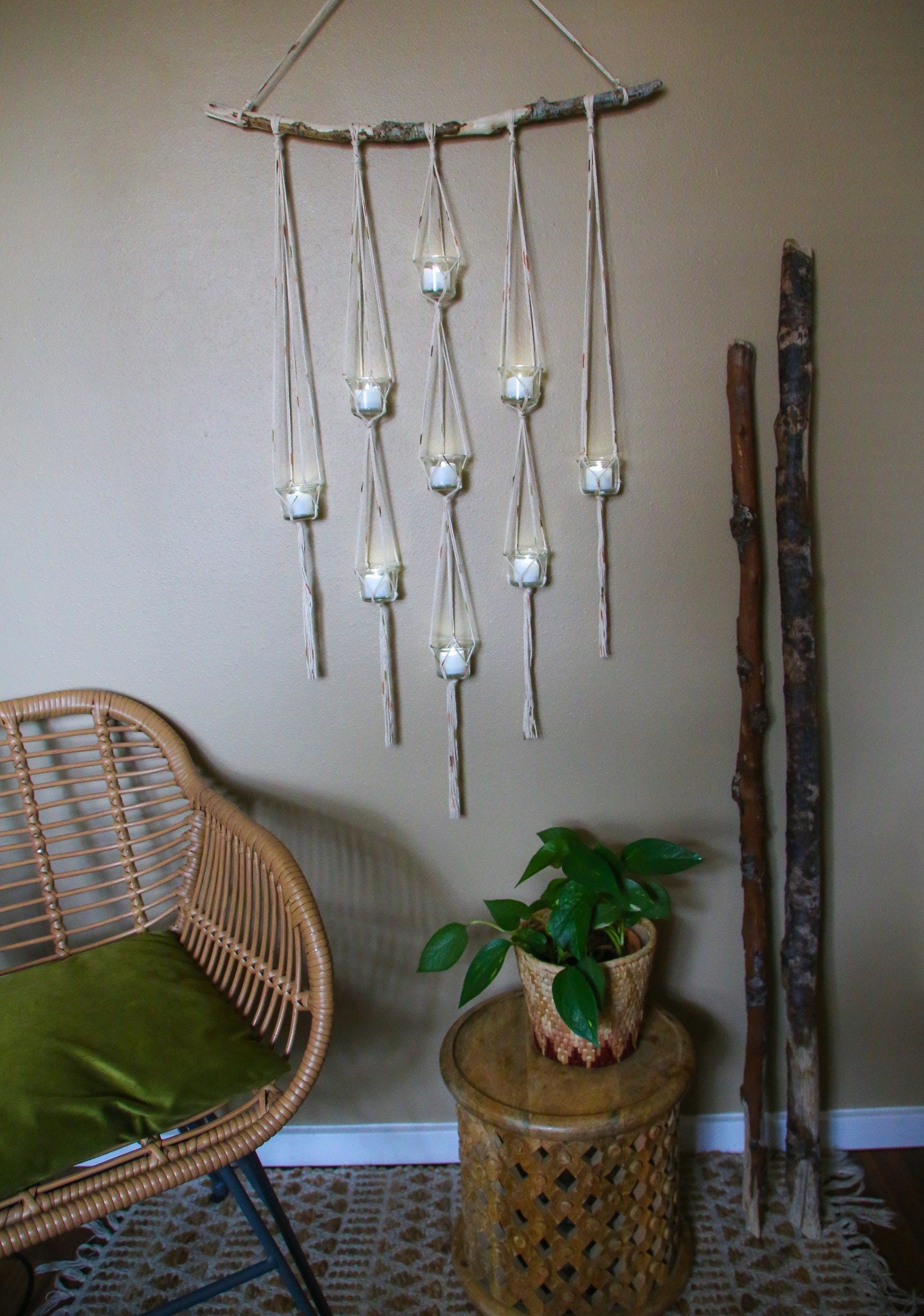 large 9 piece diamond shape candle holder large driftwood wall hanging/ tea light candle holder wall decor/  home decor/ mother's day gift