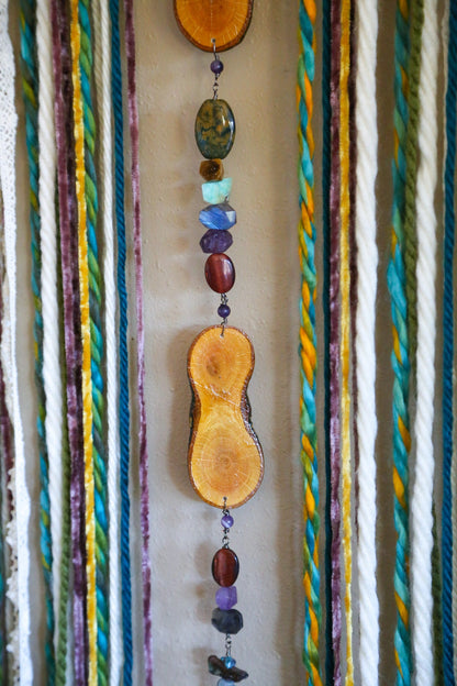 Gemstone wood slice candle holder fiber driftwood wall hanging