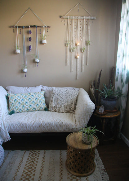 Amethyst cluster medium driftwood wall hanging with pots & candle holders