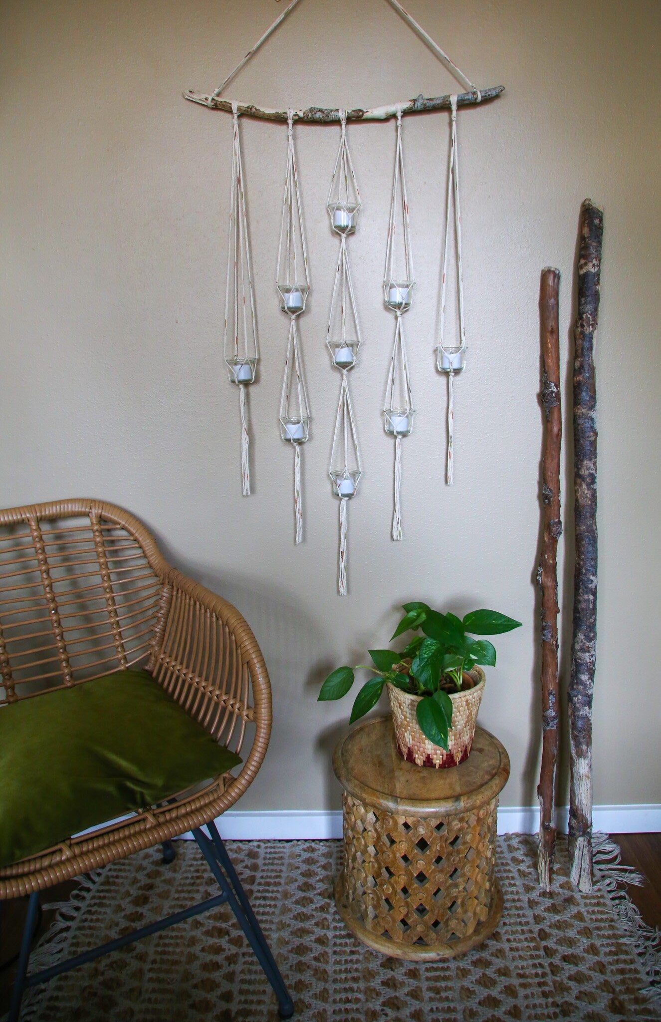 large 9 piece diamond shape candle holder large driftwood wall hanging/ tea light candle holder wall decor/  home decor/ mother's day gift