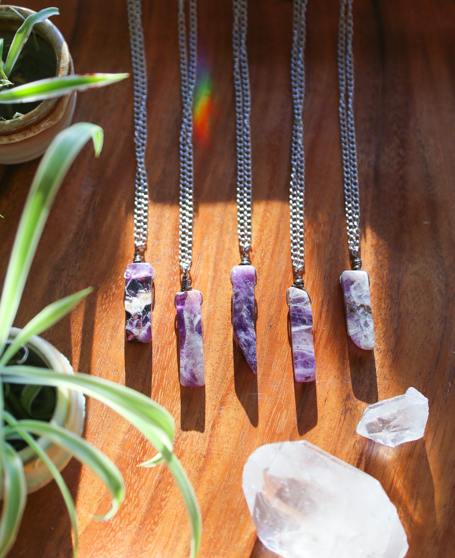 amethyst piano key necklace  / minimalist necklace / purple stone necklace /  stainless steel chain necklace / amethyst pennant