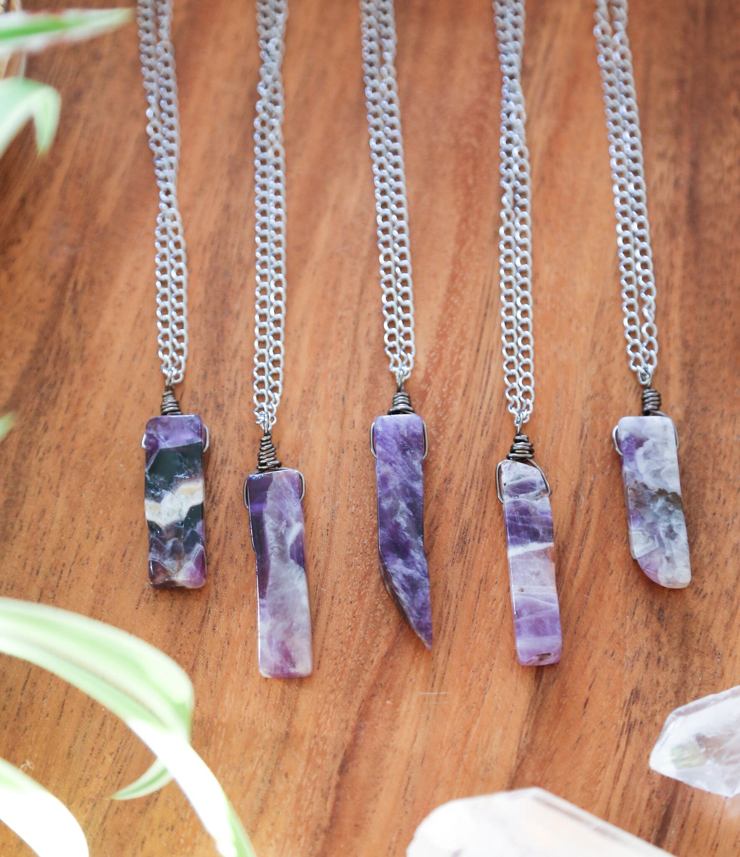 amethyst piano key necklace  / minimalist necklace / purple stone necklace /  stainless steel chain necklace / amethyst pennant