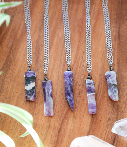 amethyst piano key necklace  / minimalist necklace / purple stone necklace /  stainless steel chain necklace / amethyst pennant