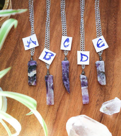 amethyst piano key necklace  / minimalist necklace / purple stone necklace /  stainless steel chain necklace / amethyst pennant