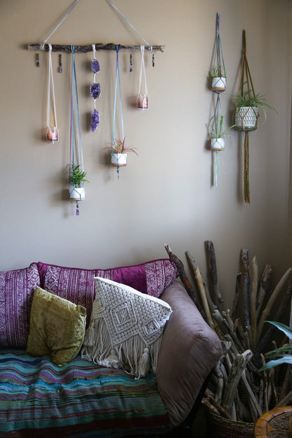 Amethyst cluster medium driftwood wall hanging with pots & candle holders