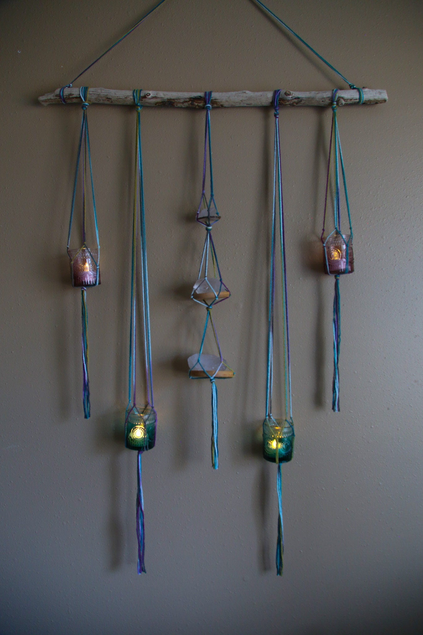 Large Driftwood Quartz Crystal 4 pot hanging planter