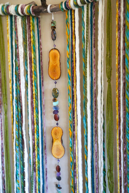 Gemstone wood slice candle holder fiber driftwood wall hanging