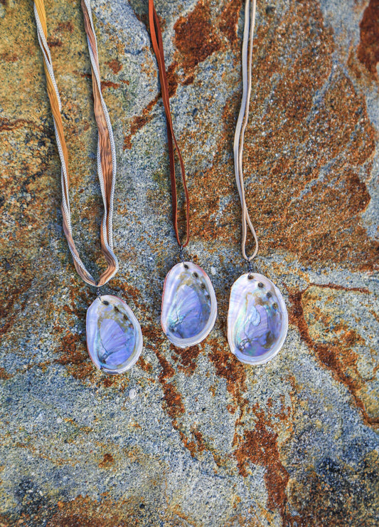 Abalone shell necklace / rainbow shell jewelry / festival fashion / Abalone pennant necklace / long large leather boho necklace