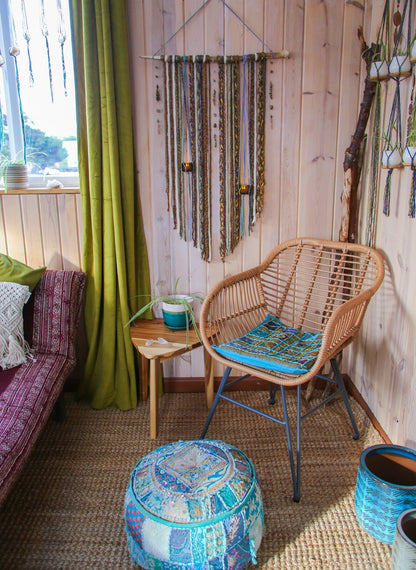 earthy gemstone double candle holder driftwood wall hanging / boho home decor / nature wall art / boho style / hanging candle holder