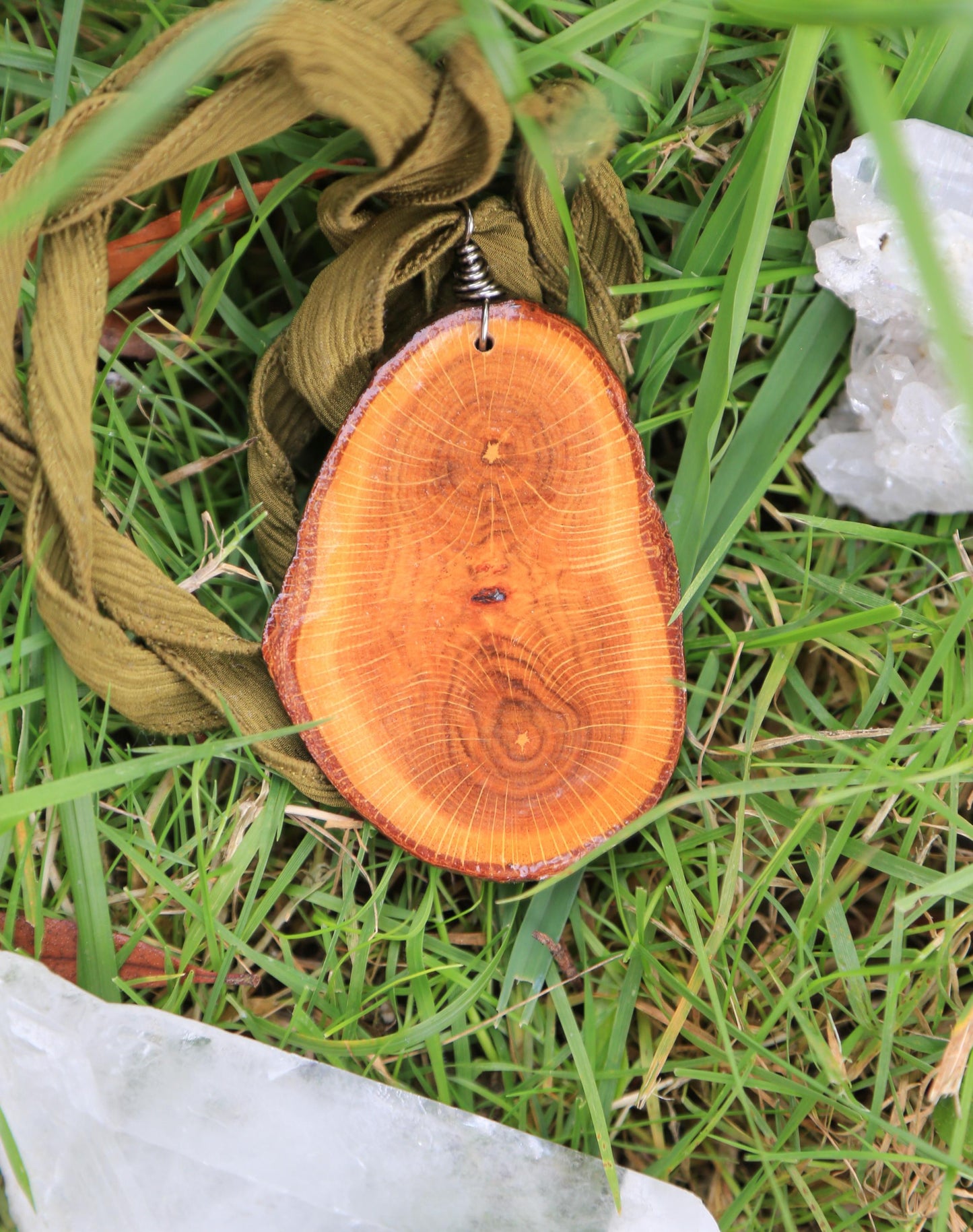 large wood slice necklaces hung from silk or leather / festival fashion / statement piece / boho jewelry / bohemian style necklace / earthy