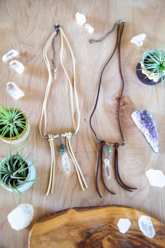large Earthy festival style Gemstone necklace / tribal style / Quartz crystal original handcrafted necklace / boho / organic shape and feel