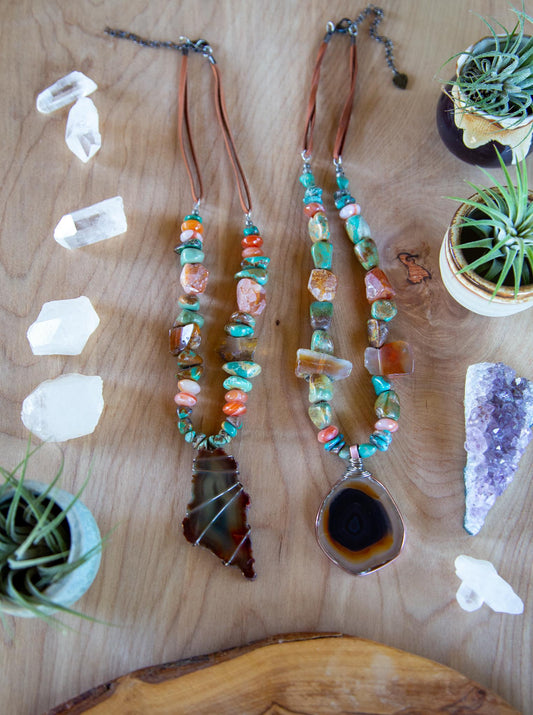 large chunky Turquoise Agate Carnelian beaded necklace / earthy gemstone necklace / festival boho style / crystal healing necklace
