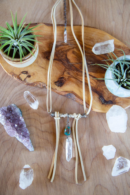 large Earthy festival style Gemstone necklace / tribal style / Quartz crystal original handcrafted necklace / boho / organic shape and feel